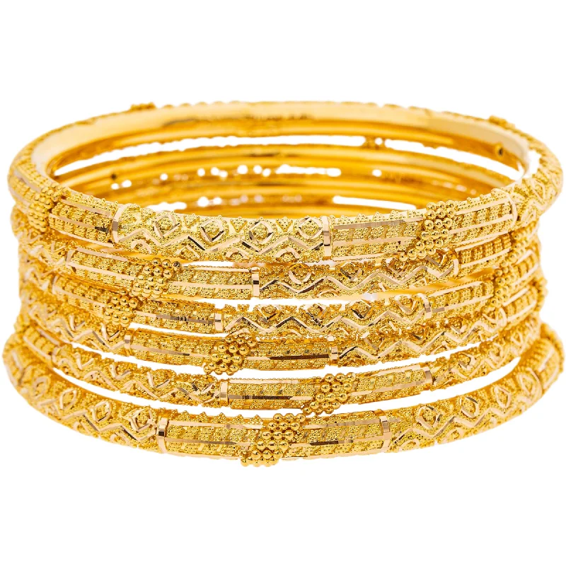 Simple gold bracelets for women-22K Yellow Gold Bangle Set of 6 (82.1gm)