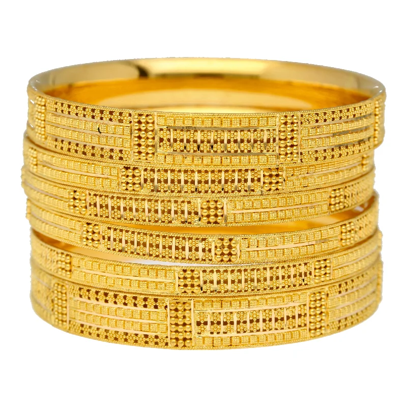 Luxury gemstone bracelets for women-22K Yellow Gold Artisan Bangle Set of 6 (91.7 grams)