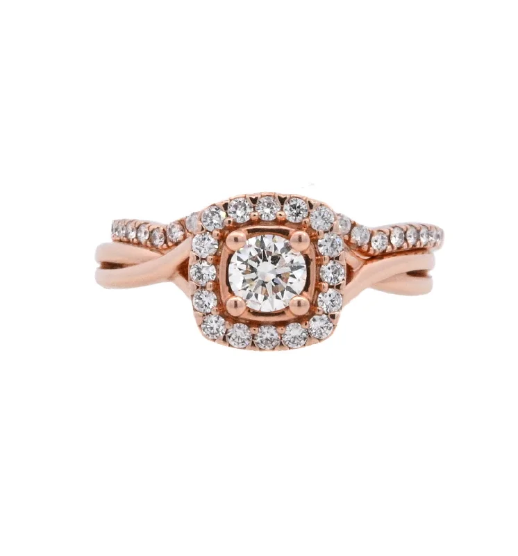 Modern engagement rings with minimalist design-14K Rose Round Diamond 0.375Ct Halo Engagement Ring