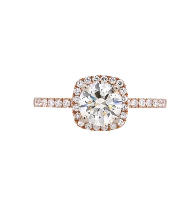 Unique engagement rings with unusual diamond shapes-18K Two- Tone Round Diamond 0.90Ct Halo Engagement Ring