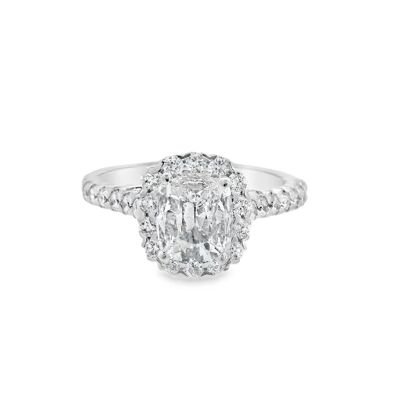 Affordable engagement rings with diamond solitaires-14K White Cushion Diamond 0.95Ct Halo Engagement Ring