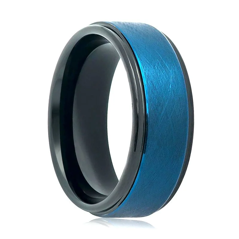 Luxury ladies rings with rubies-ROCKET | Tungsten Ring Blue Tone Wire