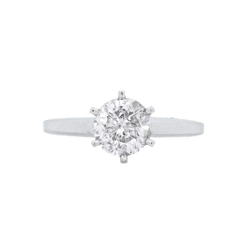 Sparkling engagement rings with cushion diamonds-14K White Round Diamond 1.31Ct Solitaire Engagement Ring