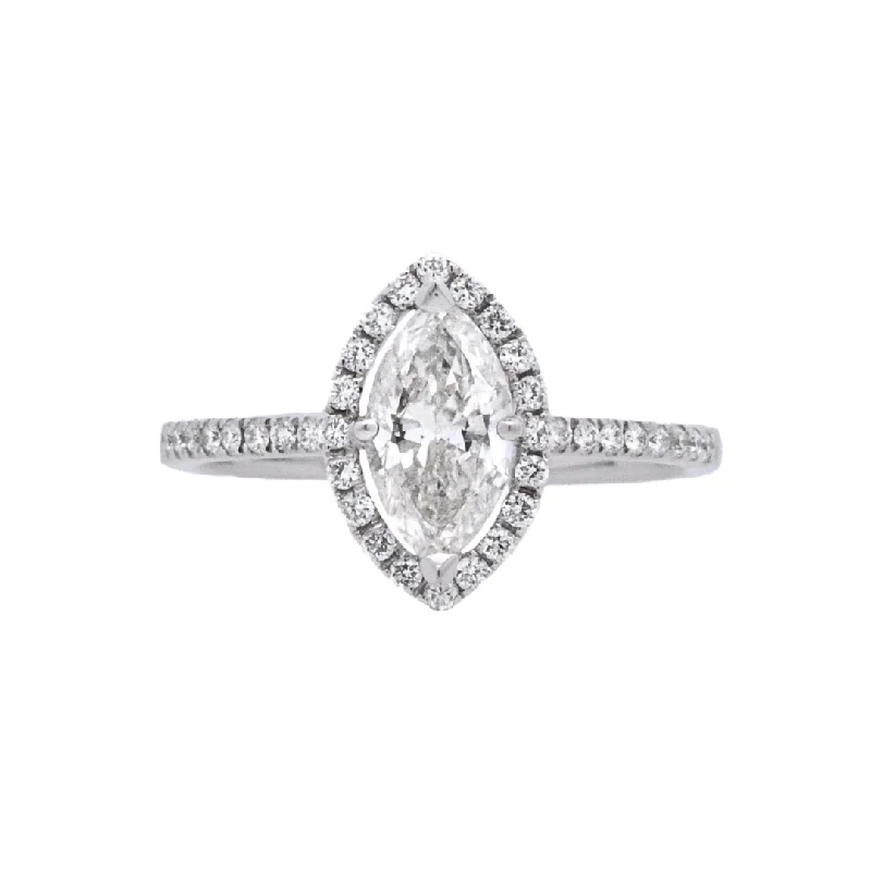 Engagement rings with pear-shaped diamonds-18K White Marquise Diamond 0.71Ct Halo Engagement Ring