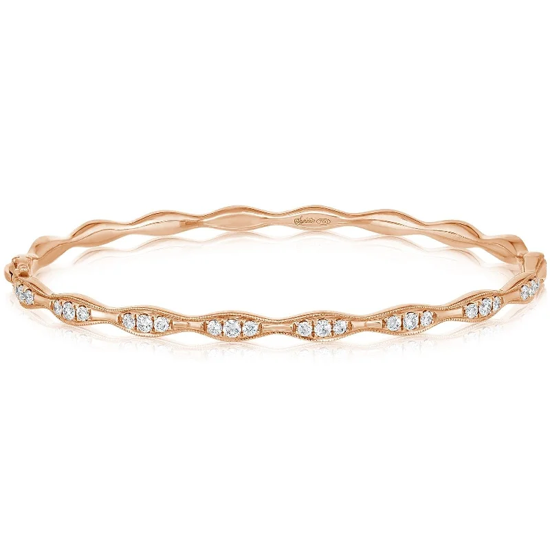 Custom design bracelets for ladies-Rose Gold Diamond Bangle with Milgrain Detail