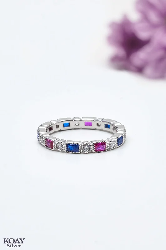 Oval cut diamond ladies rings-Zircon Pink & Blue Ring (02)