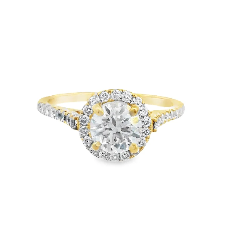 Engagement rings with hidden halos-14K Yellow Round Diamond 0.87Ct Halo Engagement Ring