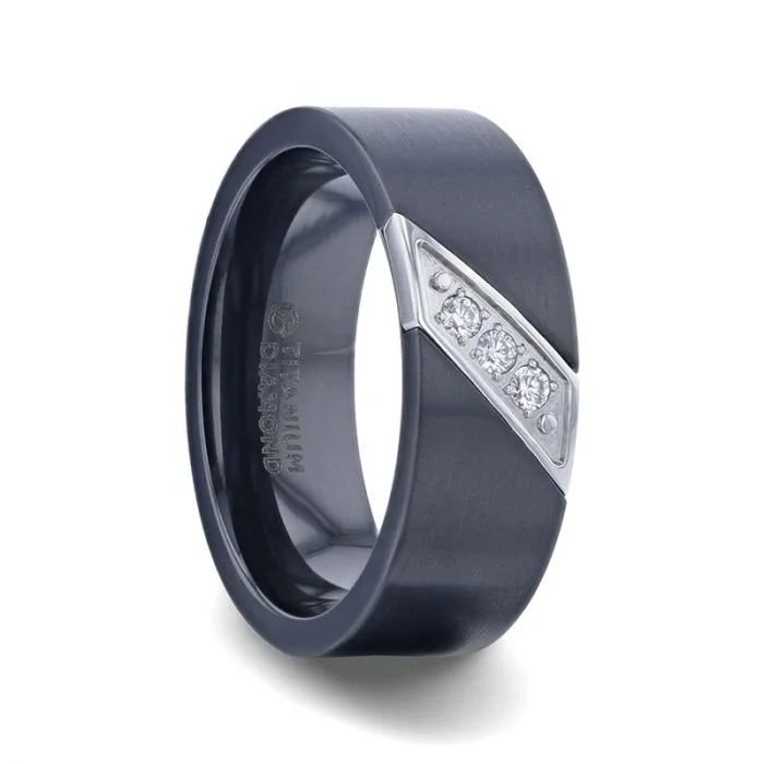 Artistic ladies rings with gems-JAGUAR | Titanium Ring Silver-Coated Diagonal Design