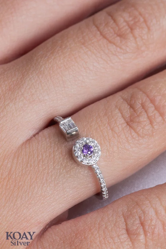 Customized ladies rings for engagement-Zircon Purple Ring (055)