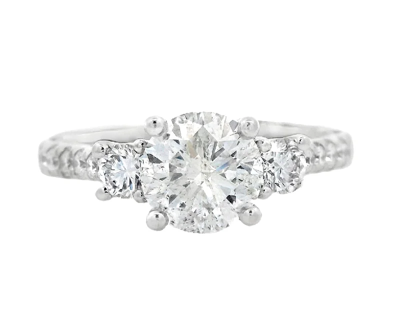 Elegant diamond solitaire engagement rings-14K White Round Diamond 1.51Ct 3 Stone Engagement Ring