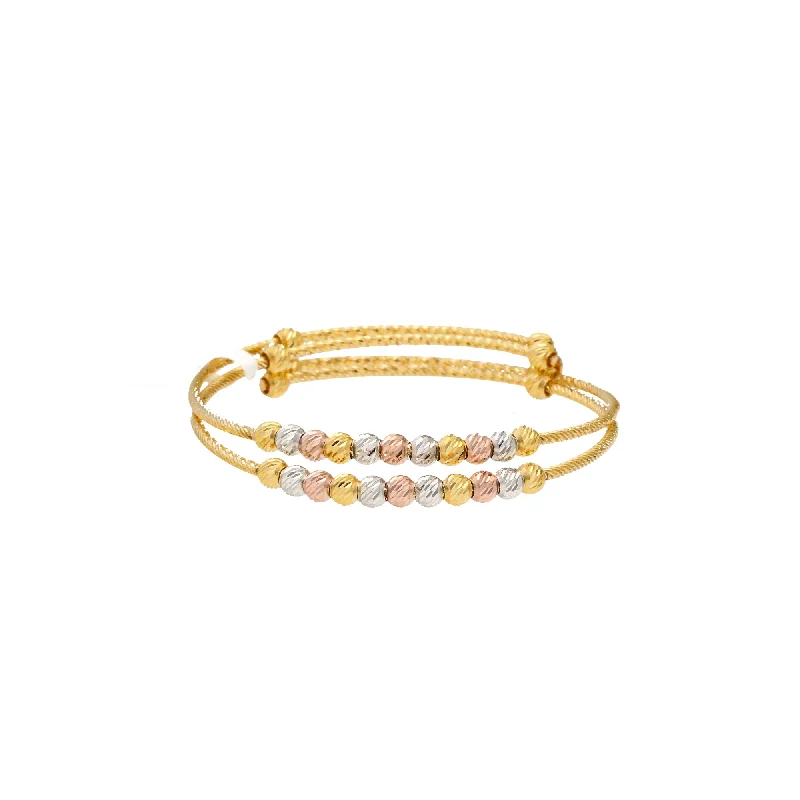 Luxury ladies bracelets with sapphires-Kid's 22K Multi-Tone Gold Double Layer Beaded Bangle (8.3gm)