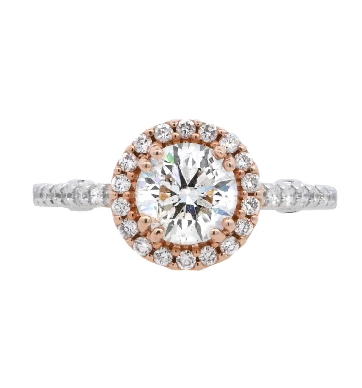 Stunning oval engagement rings for women-18K Two- Tone Round Diamond 1.00Ct Halo Engagement Ring