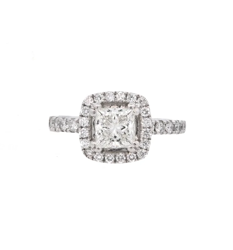 Custom-designed engagement rings with intricate details-18K White Princess Diamond 0.95Ct Halo Engagement Ring