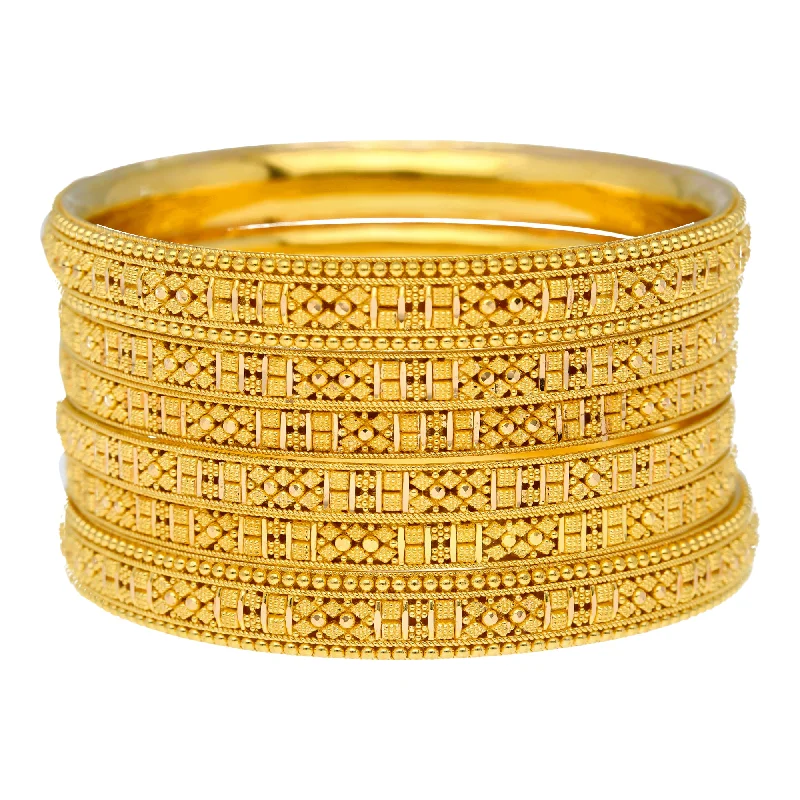 Beautifully designed bangle bracelets-22K Yellow Gold Artisan Bangle Set of 6 (91.4 grams)