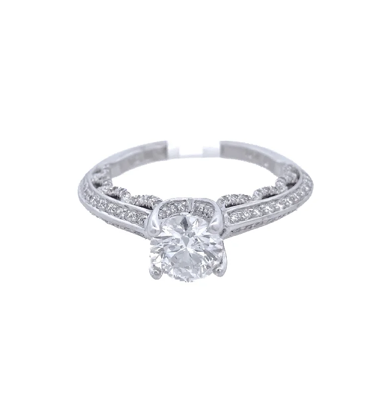 Simple solitaire engagement rings-18K White Round Diamond 1.00Ct Vintage Engagement Ring