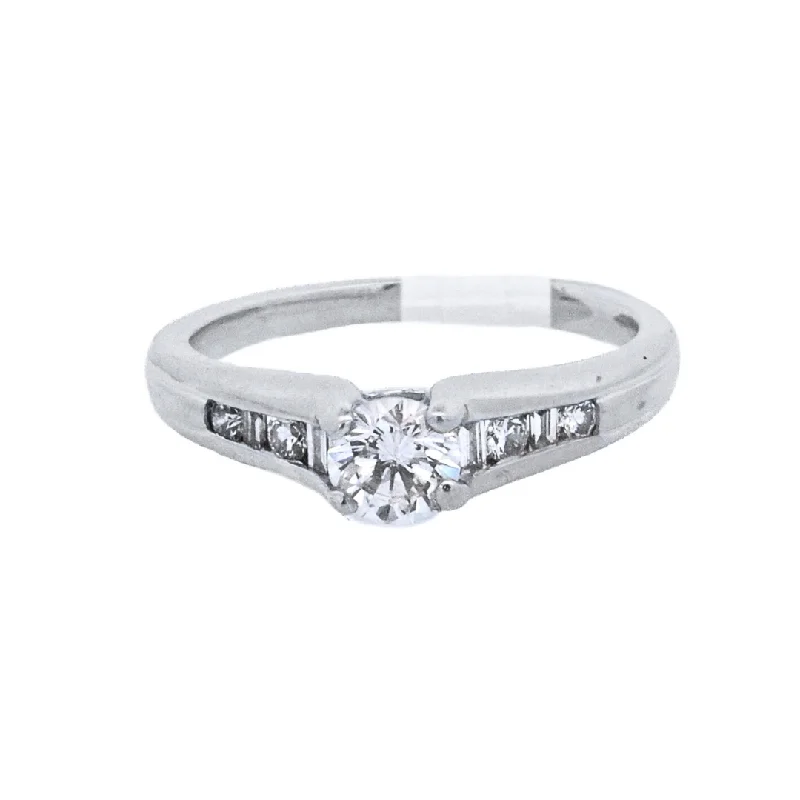 Engagement rings with diamond pavé-Platinum Round Diamond 0.50Ct Contemporary Engagement Ring