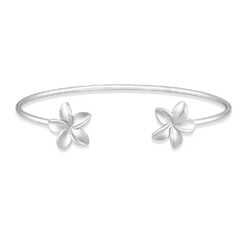 Gold-plated ladies bangles-Double Plumeria Open Bangle