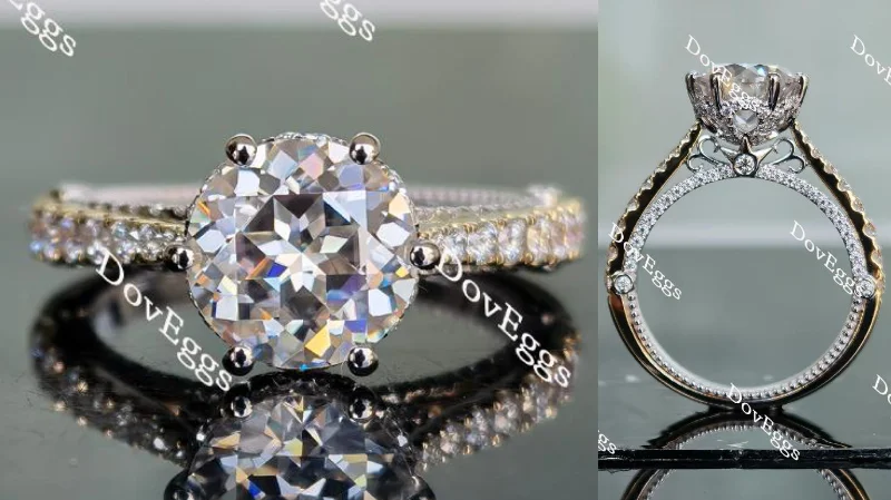 Custom engagement rings with colored diamonds-Tessa vintage round pave moissanite engagement ring