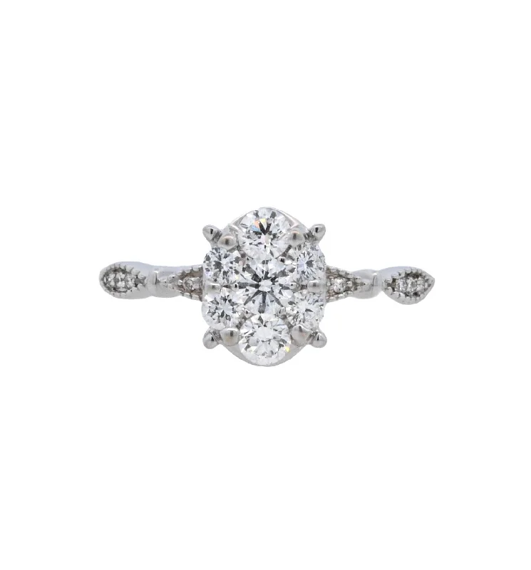 Engagement rings for women with intricate details-14K White Round Diamond 0.50Ct Cluster Engagement Ring