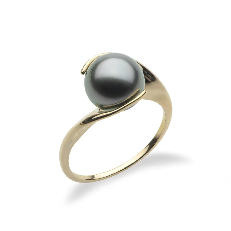 Large diamond ladies rings-Tahitian Black Pearl Ring in Gold - 9-10mm