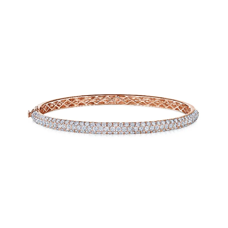 Statement bangle bracelets for women-Three-Row Bangle with Pavé Diamonds