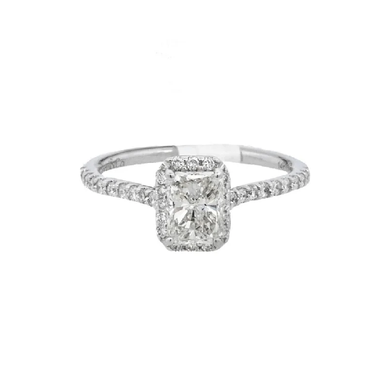 Engagement rings with diamond accents-14K White Radiant Diamond 1.01Ct Halo Engagement Ring