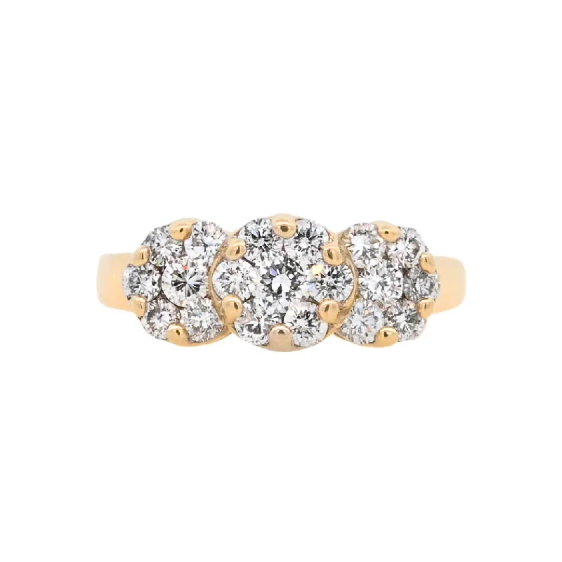 Sparkling halo engagement rings with diamonds-14K Yellow Round Diamond 1.00Ct Flower Engagement Ring