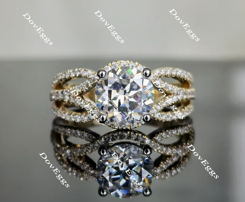 Trendy engagement rings with unique settings-Doveggs round pave moissanite engagement ring with cris cross band