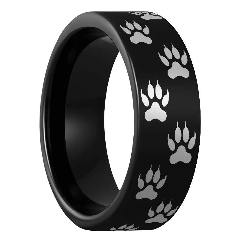 Unique gemstone ladies rings-Wolf Tracks Black Tungsten Men's Wedding Band