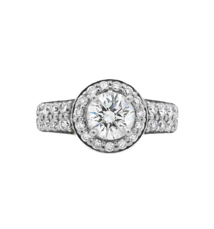 Engagement rings with princess diamonds for her-14K White Round Diamond 1.04Ct Halo Engagement Ring