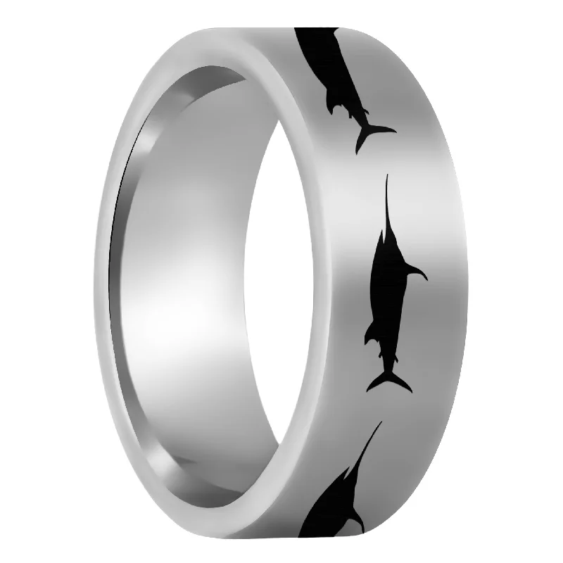 Contemporary ladies rings with stones-Swordfish Tungsten Men's Wedding Band