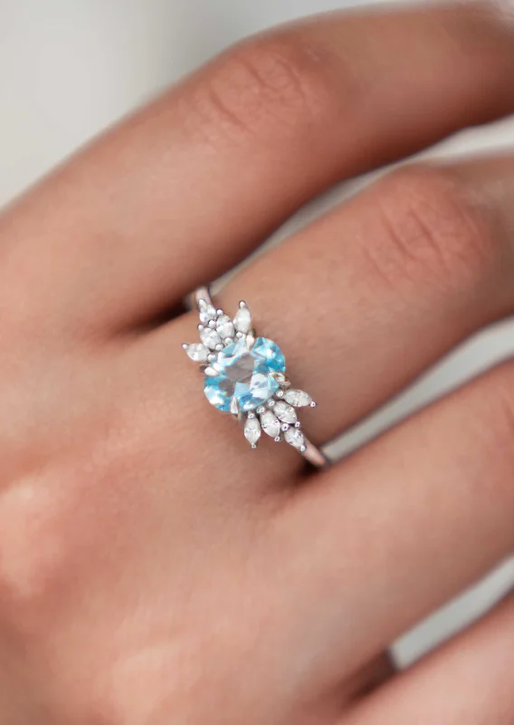 Elegant platinum rings for women-Blue Topaz Ring - Dahlia