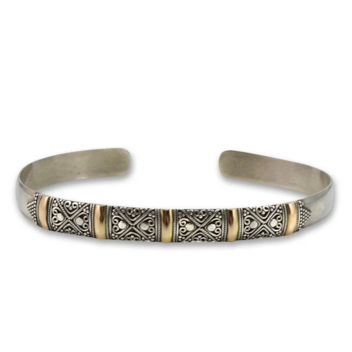 Handmade diamond bracelets for women-Balinese Sterling Silver and 18K Gold Bangle