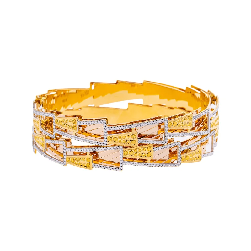 Elegant gold bangles for formal wear-22K Yellow & White Gold Bangle Set of 2 in Size 2.6 (56 gm)