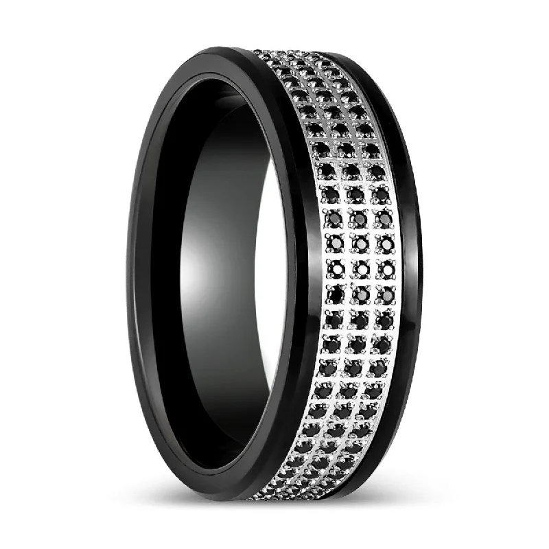 Affordable fashion ladies rings-GRAVEL | Black Tungsten Ring with Black CZ