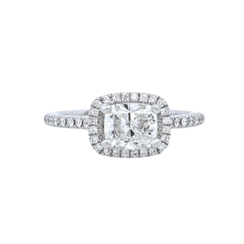 Trendy engagement rings for modern women-18K White Cushion Diamond 1.00Ct Halo Engagement Ring