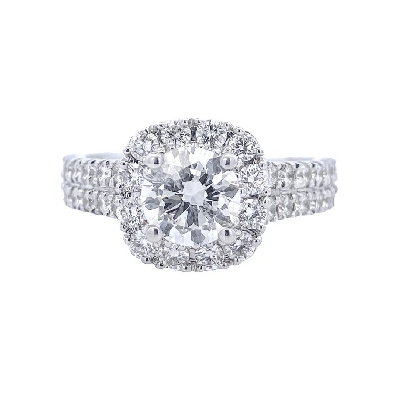 Sparkling halo engagement rings with diamonds-14K White Round Diamond 2.00Ct Halo Engagement Ring