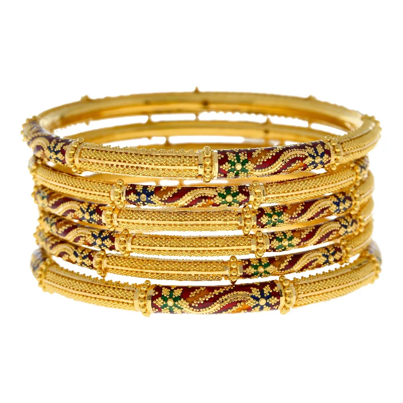 Wedding bangle bracelets for brides-22K Yellow Gold Meenakari Pipe Bangle (85 grams)