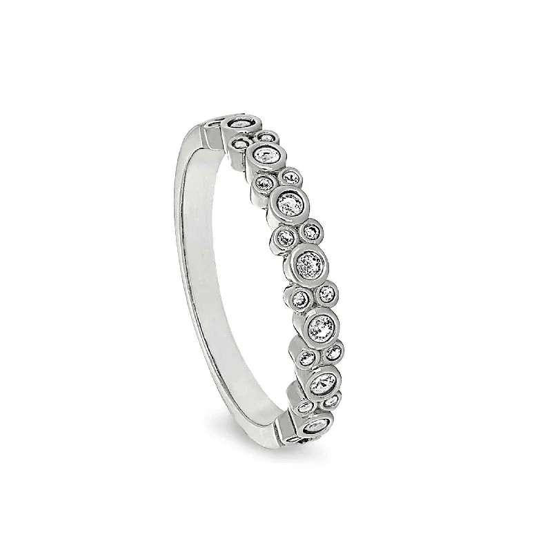 Affordable engagement rings for small budgets-Sterling Silver Bubbles Ring with Simulated Diamonds