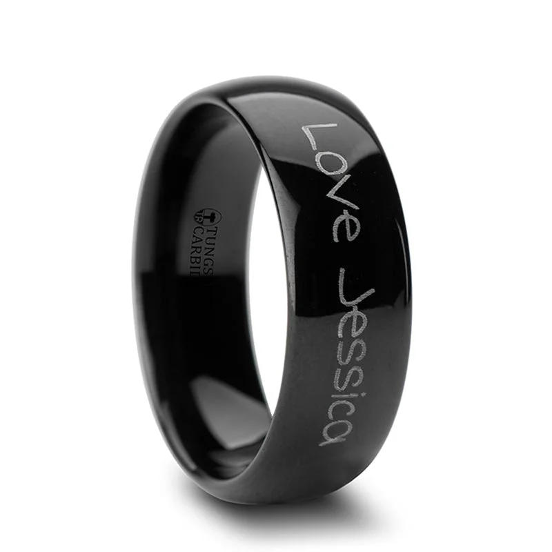 Ladies rings with sapphires-Custom Handwriting Engraved Black Tungsten Men's Ring