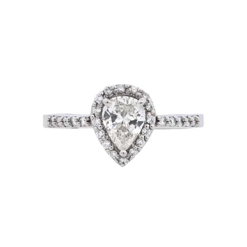 Engagement rings with intricate vintage details-14K White Pear Diamond 1.00Ct Halo Engagement Ring