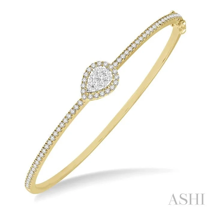 Elegant ladies bangles with sapphires-STACKABLE PEAR SHAPE HALO LOVEBRIGHT ESSENTIAL DIAMOND BANGLE