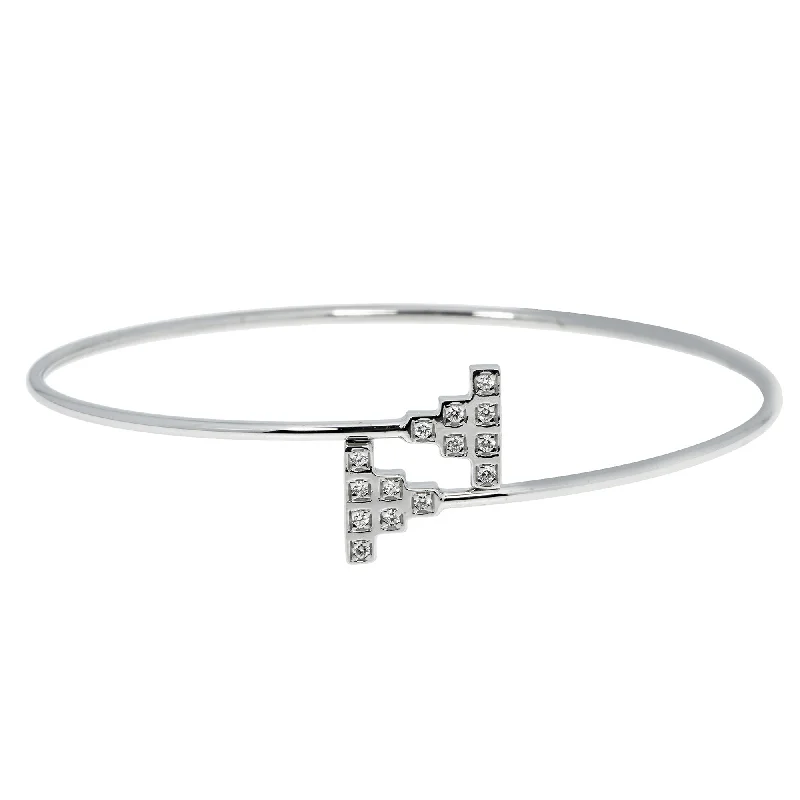 Handcrafted ladies bracelets with stones-18K White Gold & 0.12 ct Diamond Bangle (3.56 grams)