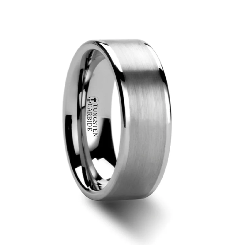 Birthstone rings for ladies-Tungsten Men's Wedding Band with Brushed Stripe