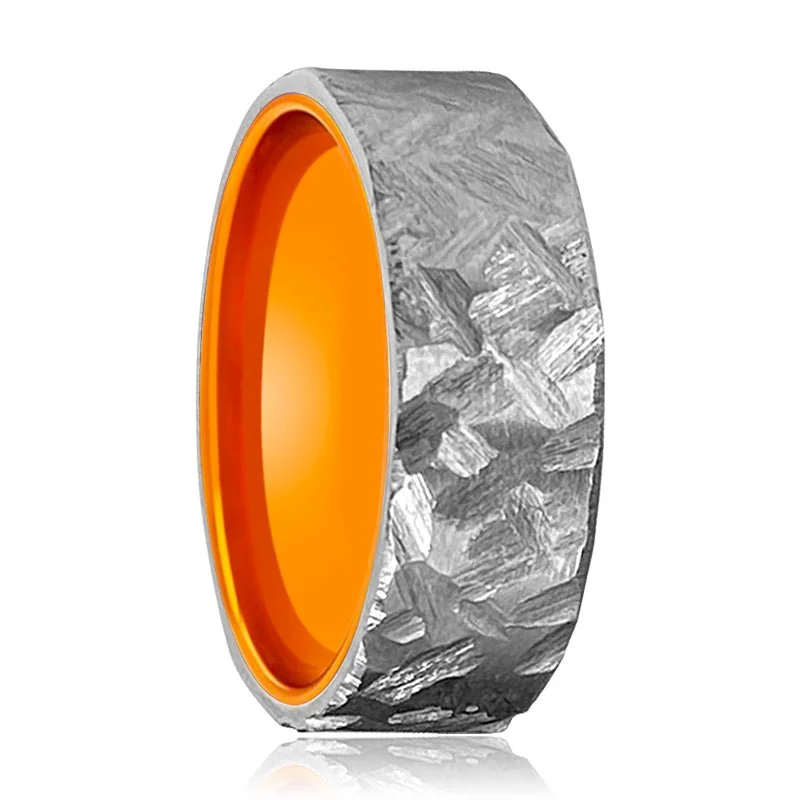 Ladies rings with sapphires and diamonds-CITRUS | Orange Ring, Silver Titanium Ring, Hammered, Flat