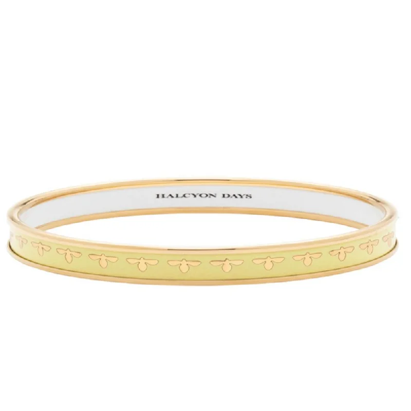 Classic gold bangles for weddings-Halcyon Days 6mm Bee Buttercup & Gold Enamel Bangle