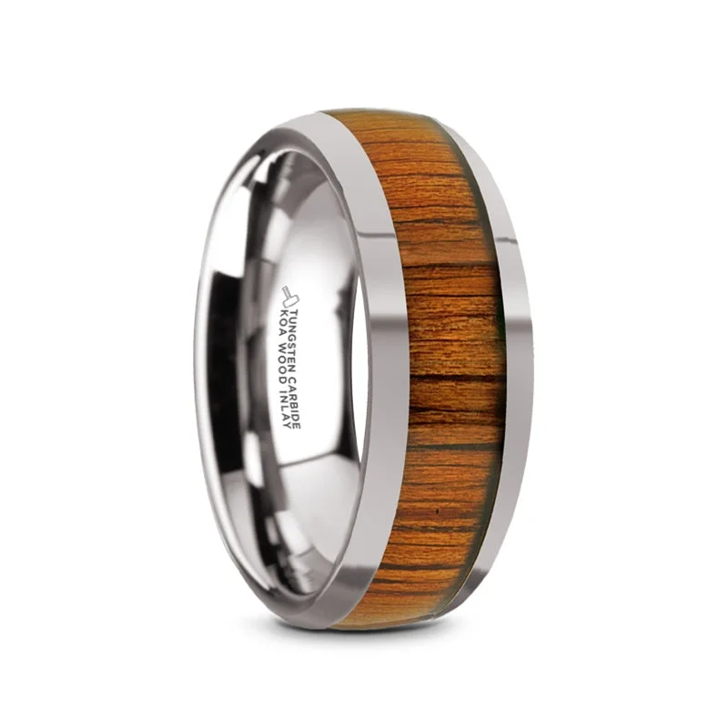 Affordable diamond ladies rings-Koa Wood Inlay Tungsten Men's Wedding Band