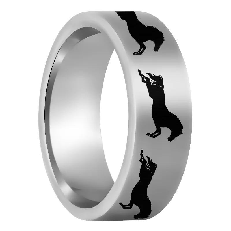 Elegant platinum rings for women-Galloping Horses Tungsten Men's Wedding Band