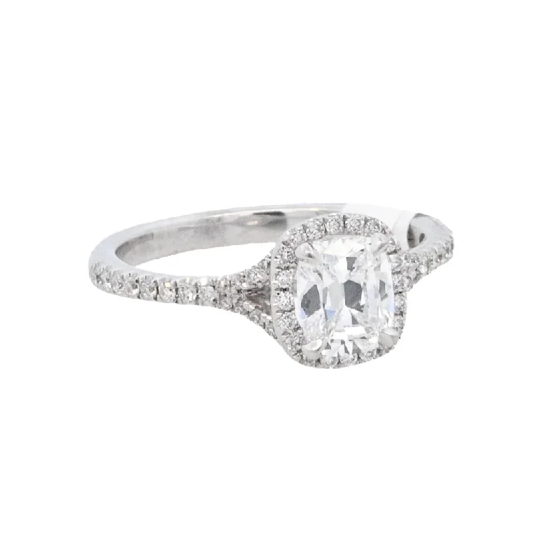 Custom diamond engagement rings for unique tastes-14K White Cushion Diamond 0.83Ct Halo Engagement Ring