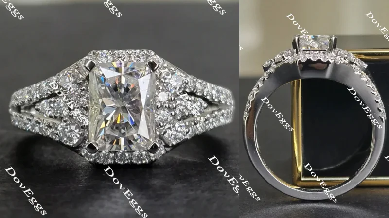 Elegant engagement rings with sapphires-doveggs art deco radiant moissanite engagement ring